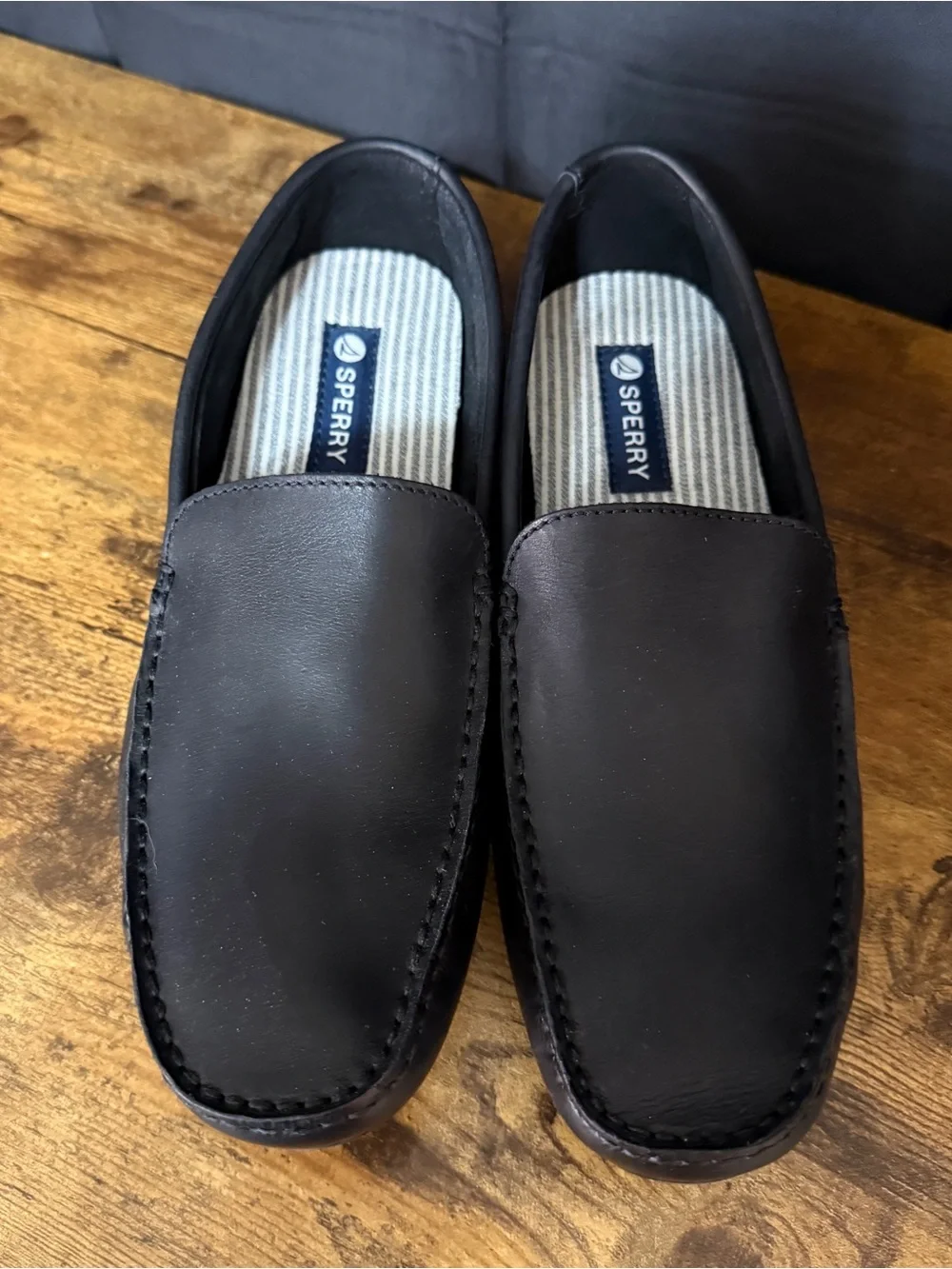 Sperry Men’s Black Leather Moc Toe Slip-Ons